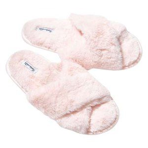 NWT Splendid Cross Slide Pink Faux Fur Slippers M/L (US 8 - 11)